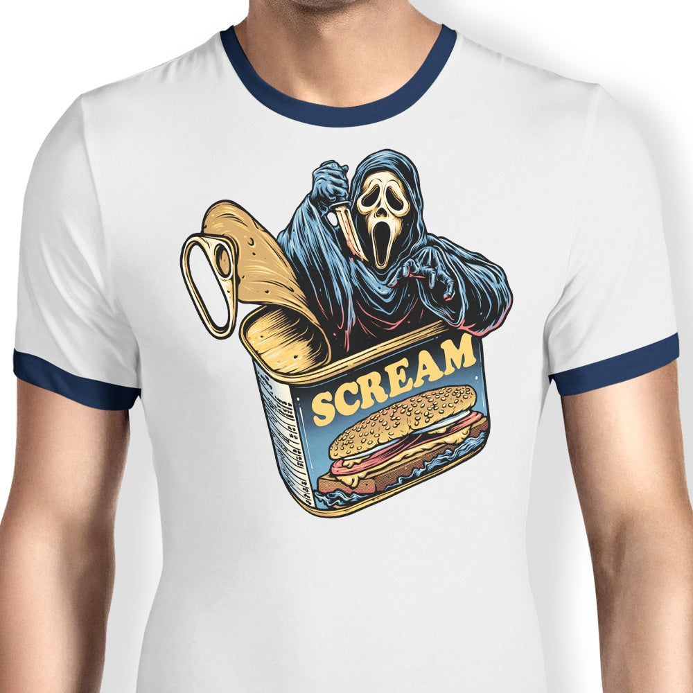 Glitchygorilla Brand Canned Ghost-themed Ringer Style T-Shirt