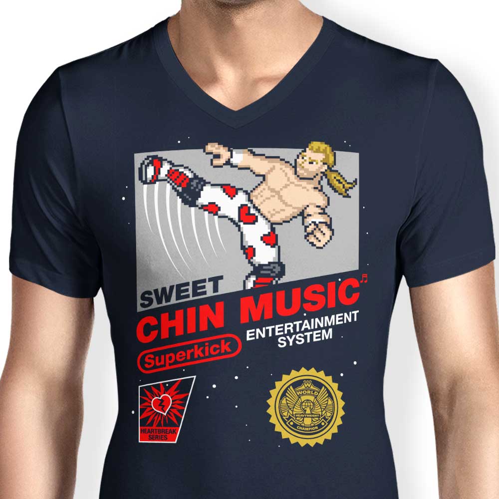 Men's Stylish V-Neck T-Shirt with 'Sweet Chin Music' Design