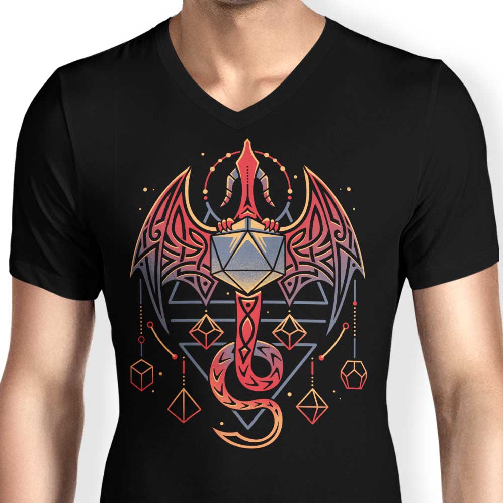 Men's Stylish V-Neck Celtic Dragon Dice T-Shirt