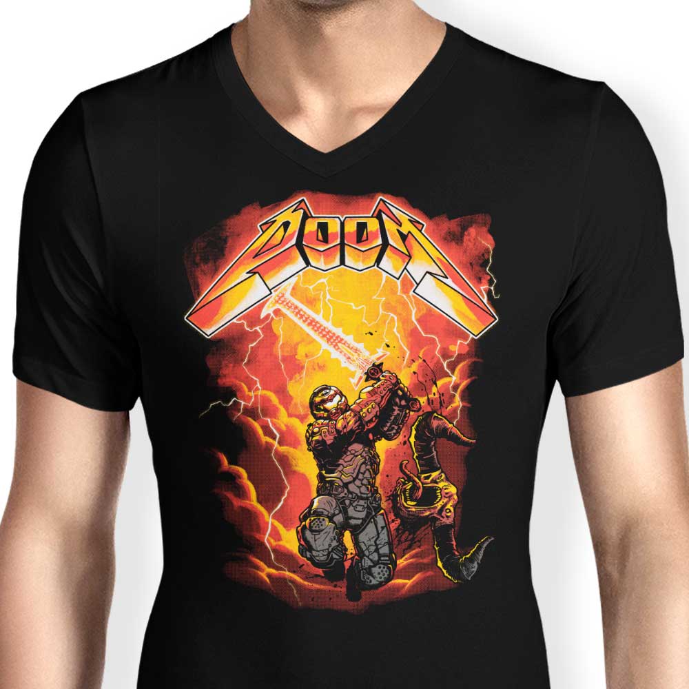 Men's Stylish V-Neck T-Shirt - Rip the Demon Design