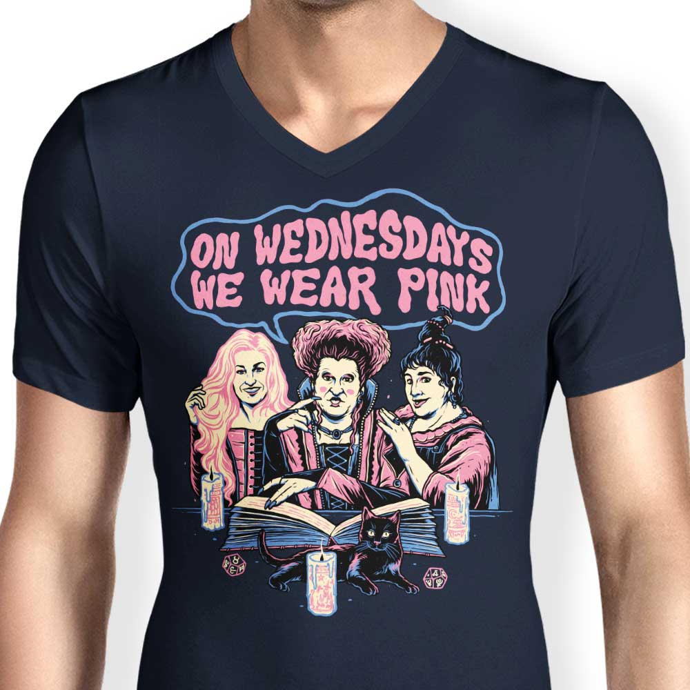 Stylish Men's Pink V-Neck 'Witches Wear Pink' Tee
