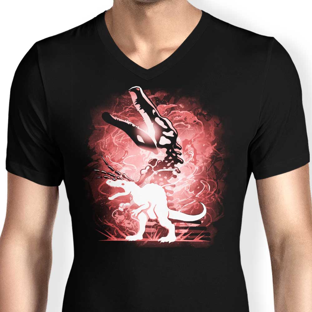 Men's Stylish V-Neck with Spinosaurus Silhouette Design