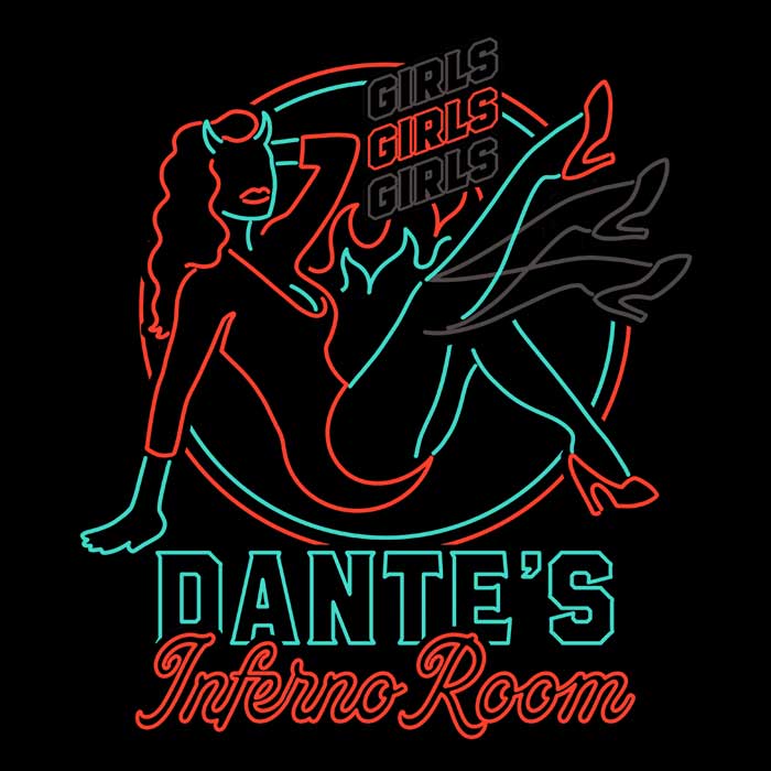 Men's Stylish V-Neck Neon Devil Girl T-Shirt