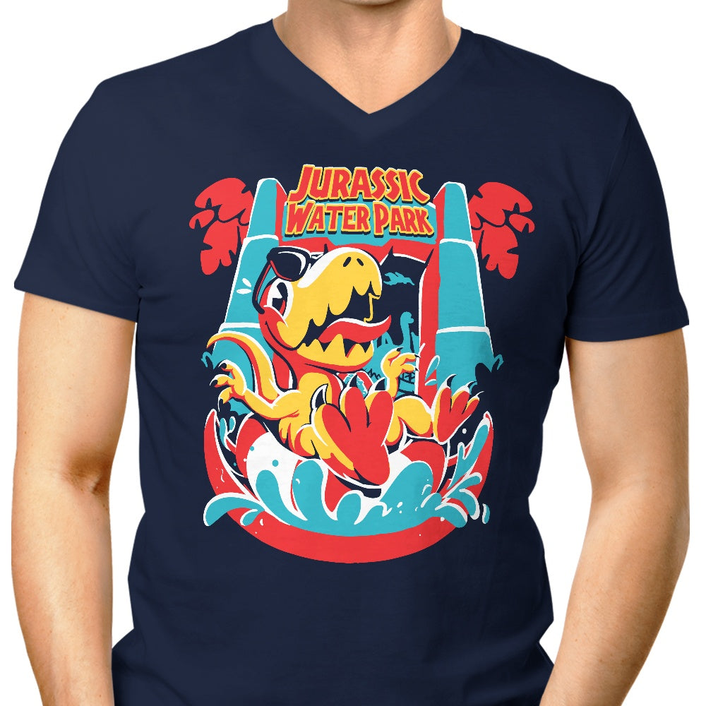 Men's V-Neck T-Shirt Featuring Jurassic Water Park Design
