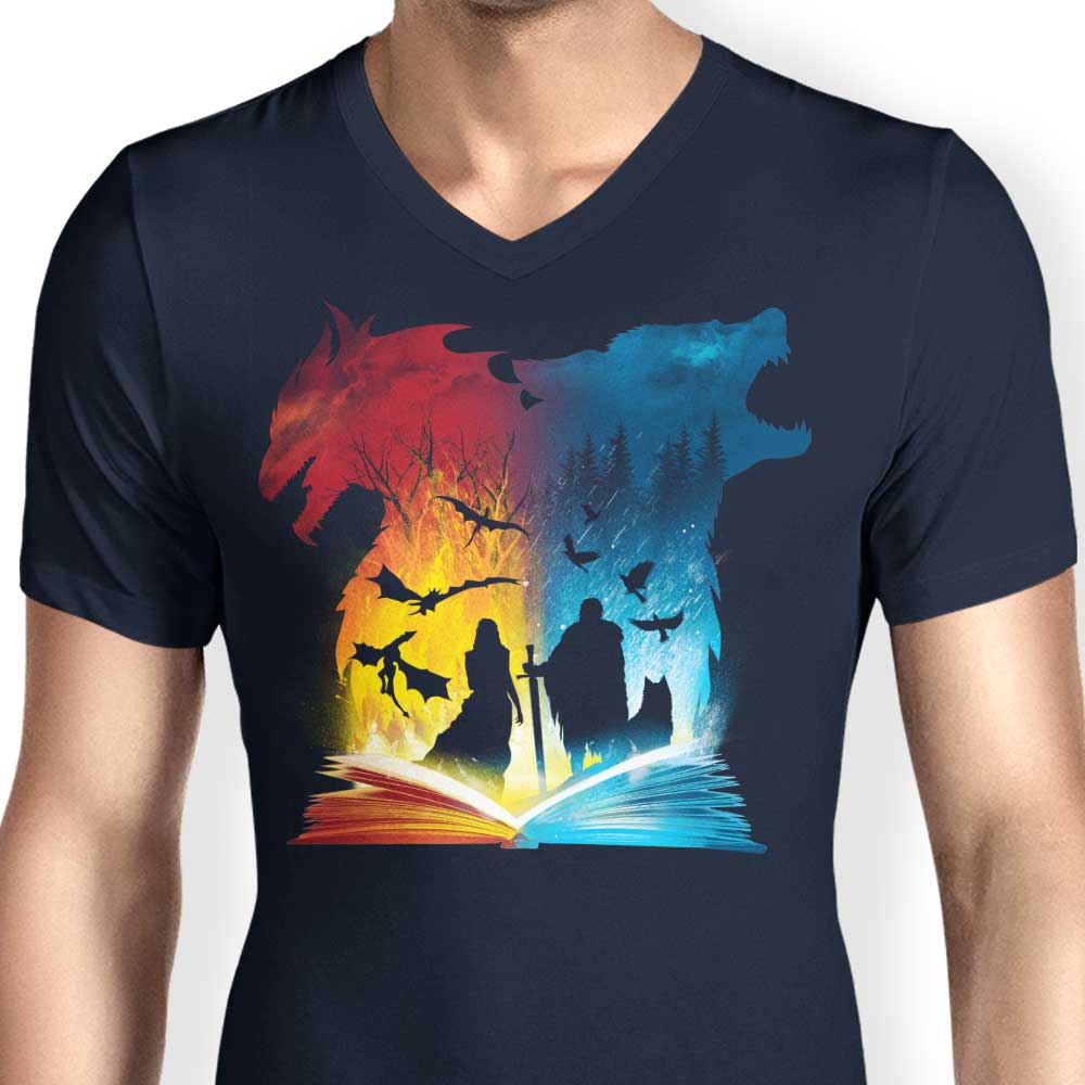 Men's V-Neck T-Shirt Inspired by the Book of Fire and Ice