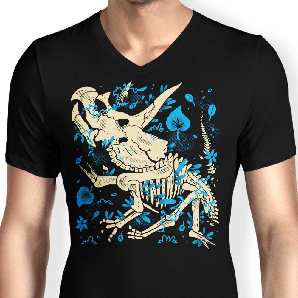 Men's V-Neck T-Shirts Featuring Triceratops Fossils Designs