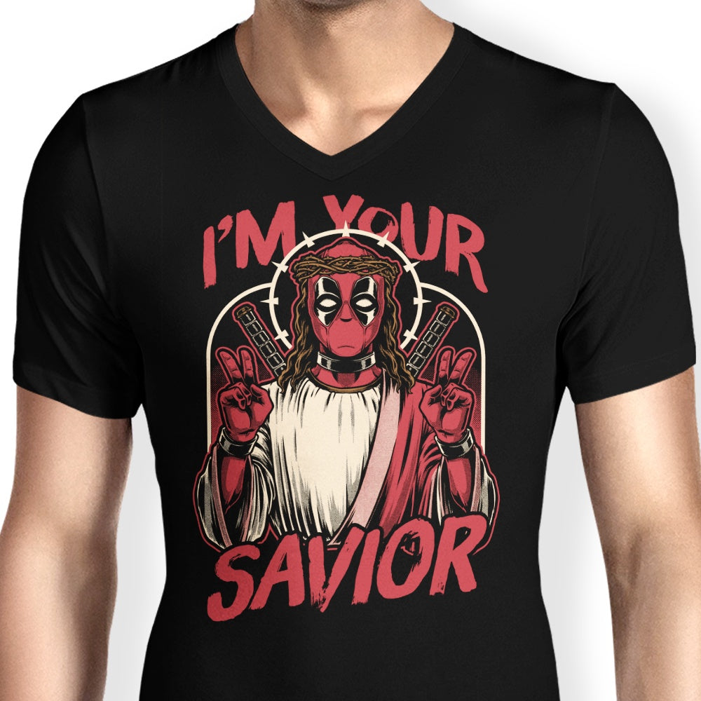 Men's V-Neck T-Shirt - 'I'm Your Savior'