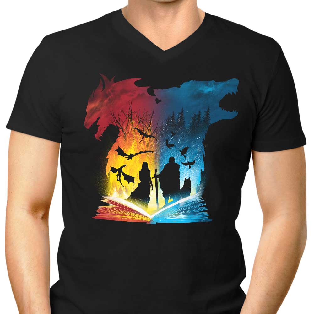 Men's V-Neck T-Shirt Inspired by the Book of Fire and Ice