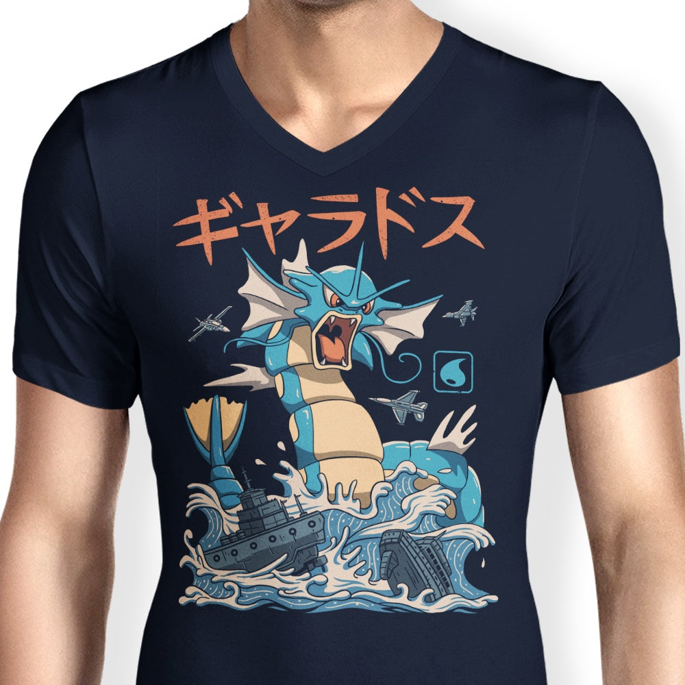 Men's Stylish V-Neck Water Flying Kaiju T-Shirt