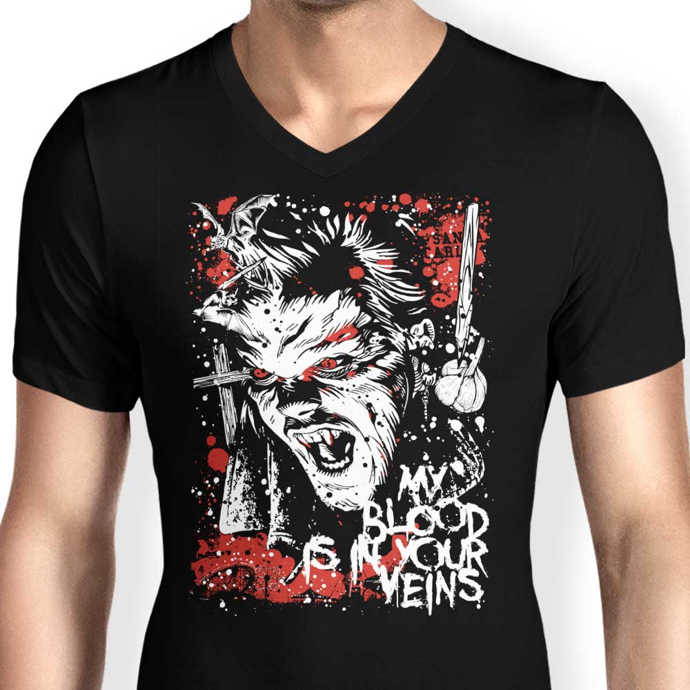 Men's Stylish V-Neck T-Shirt - Blood Flowing in Your Veins Design