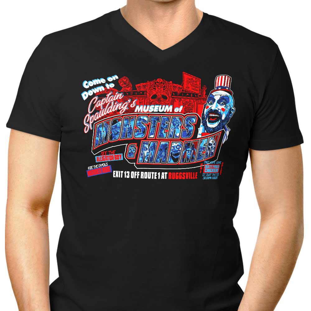 Men's Stylish V-Neck T-shirt Inspired by Museum of Monsters and Madmen