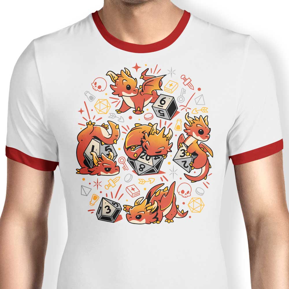 Snouleaf's Ringer T-Shirt Featuring Tiny Dragon Dice Design
