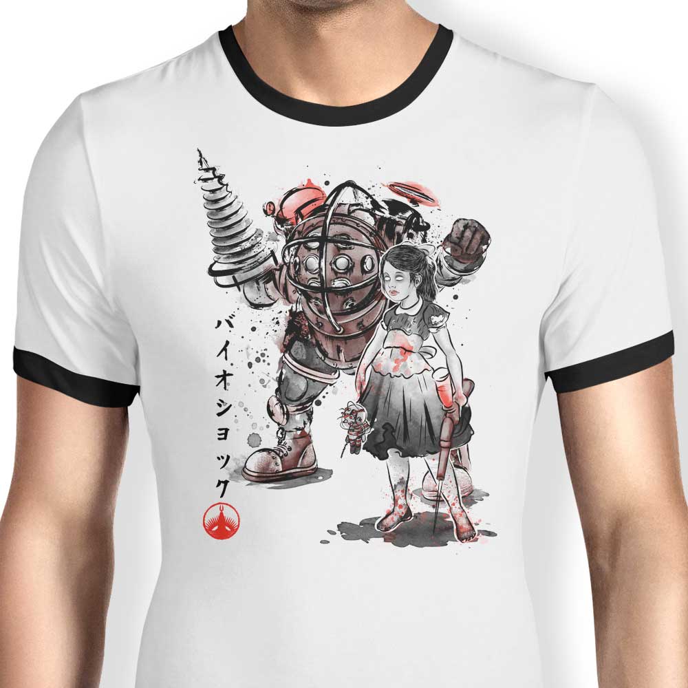 Little Sister Sumi-e Artwork Ringer Style T-Shirt for Fashion Enthusiasts