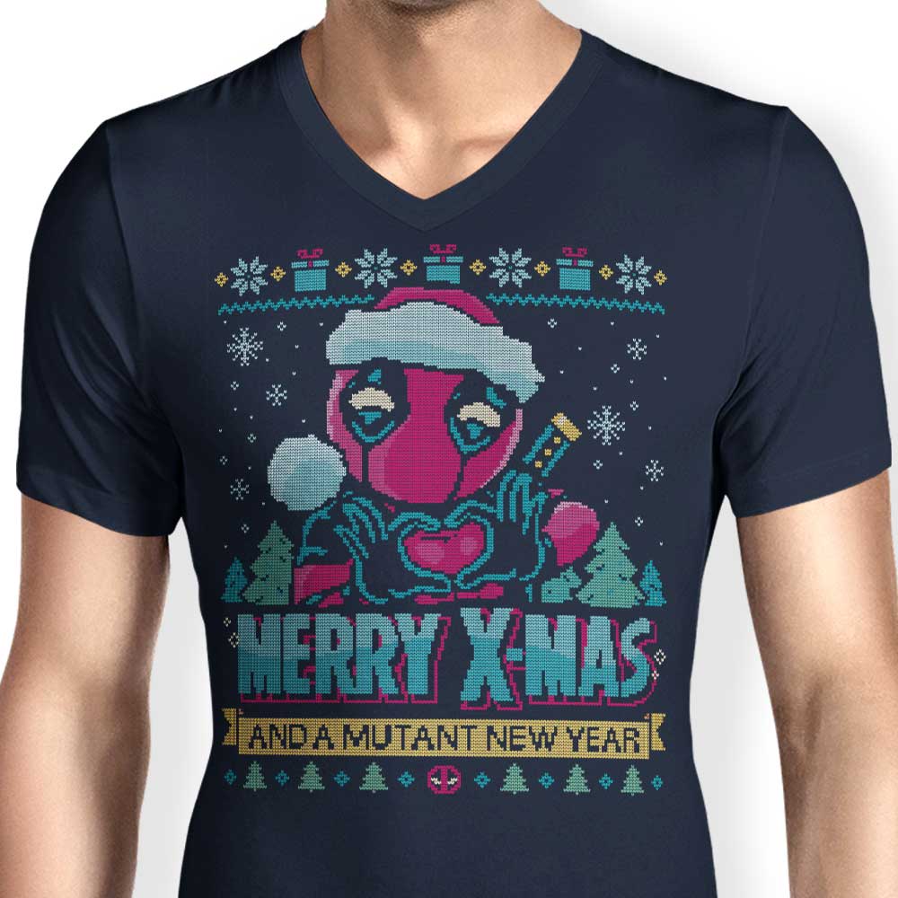 Men's Christmas-themed V-Neck Chimichanga Tee by Teesgeex