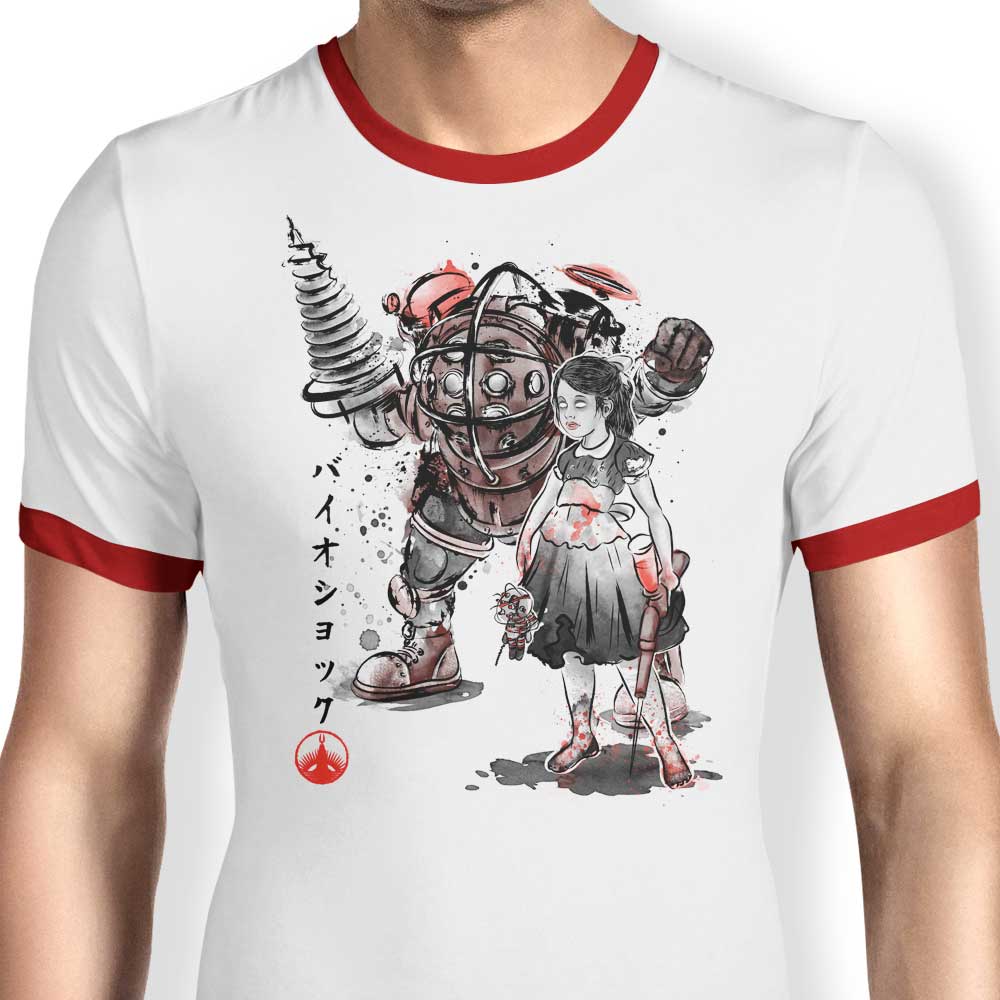 Little Sister Sumi-e Artwork Ringer Style T-Shirt for Fashion Enthusiasts
