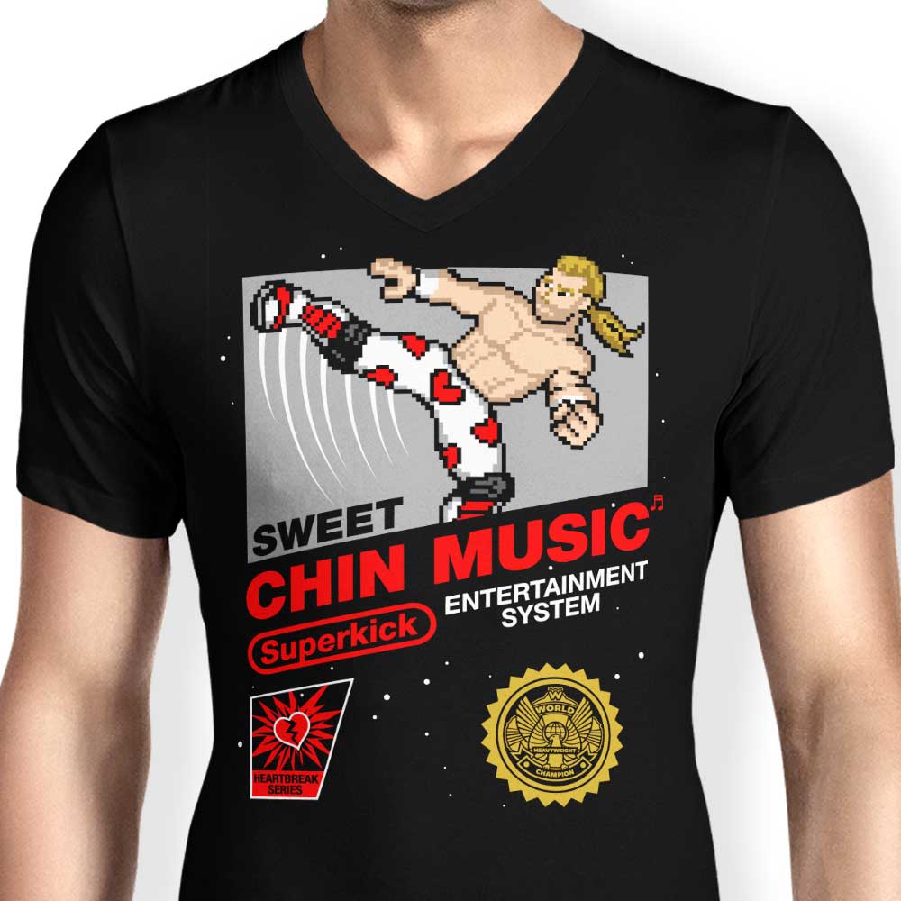 Men's Stylish V-Neck T-Shirt with 'Sweet Chin Music' Design