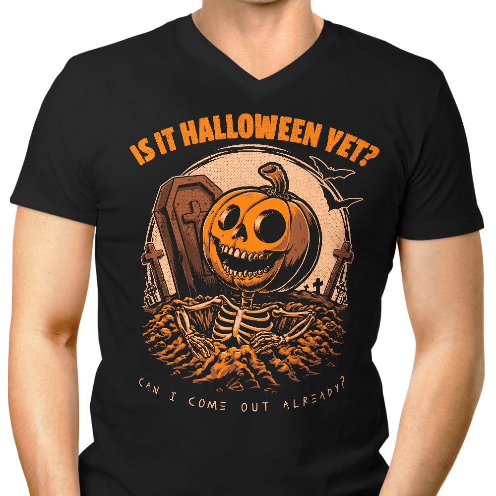 Men's V-Neck Halloween Graveyard-themed T-shirt