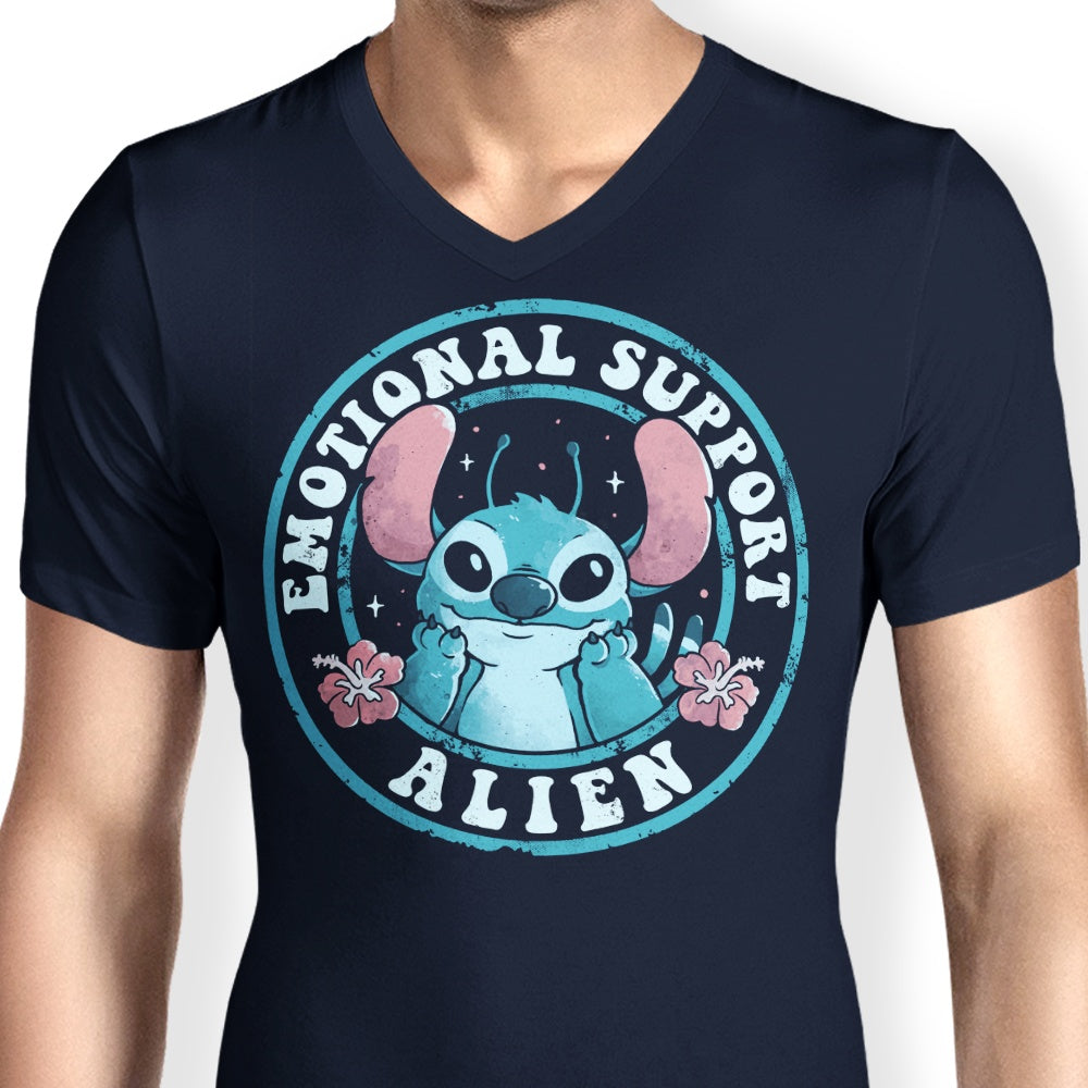 Men's Comfortable V-Neck Emotional Support Alien T-Shirt