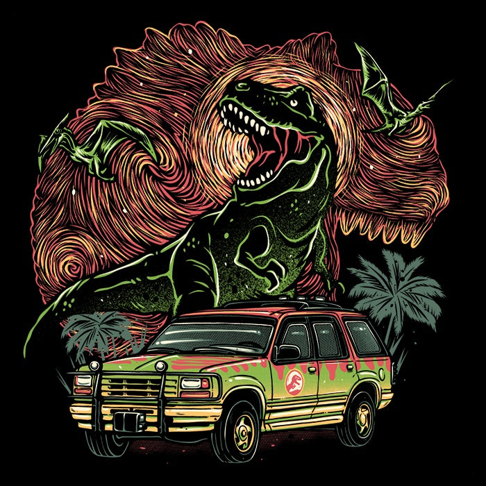 Adventurous Dino Expedition Ringer T - Shirt for Thrill - Seekers