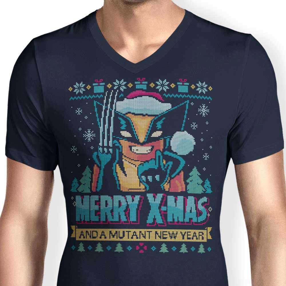 Adamantium Christmas-themed Men's V-Neck T-shirt