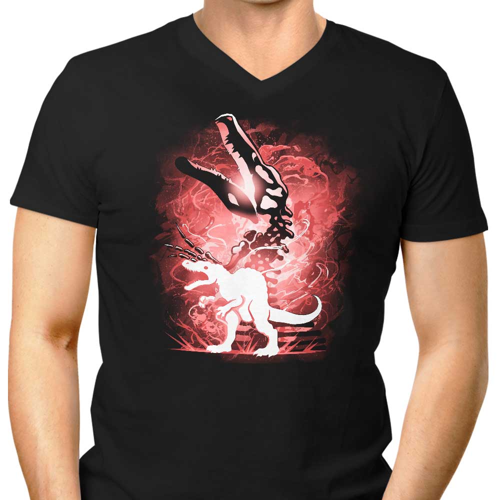 Men's Stylish V-Neck with Spinosaurus Silhouette Design