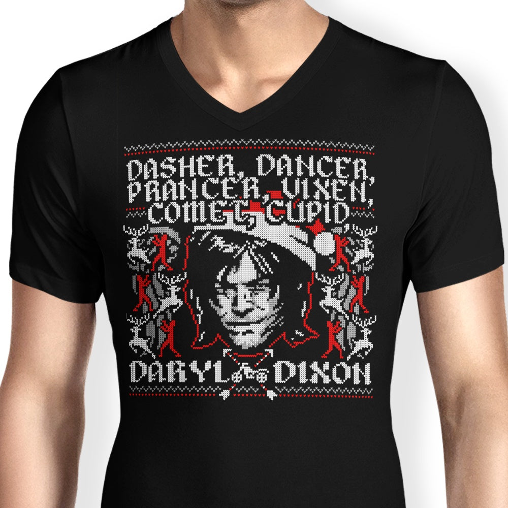 Stylish Men's V-Neck by Ryan Astle: Dasher, Dancer and Dixon