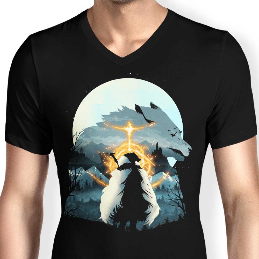 Men's Stylish V-Neck T-Shirt - The Half Wolf