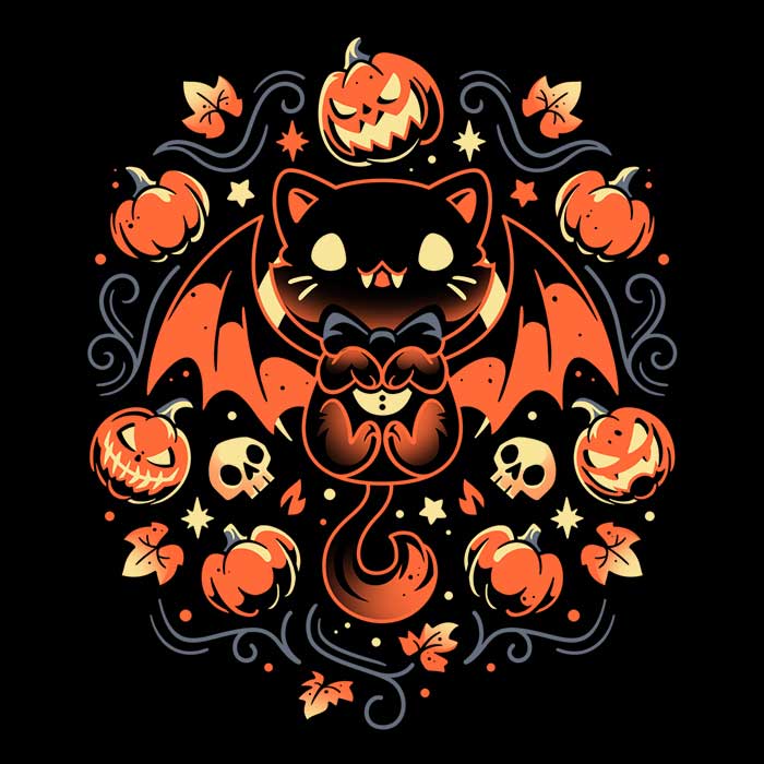 Midnight Vampire Cat Design Ringer Style T-Shirt for Fashion Lovers