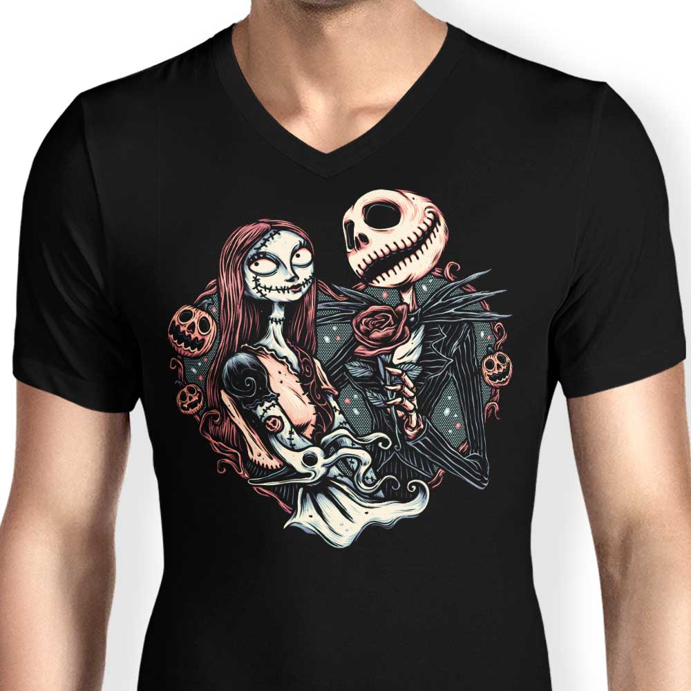 Men's Stylish V-Neck Skeletal Love T-Shirt