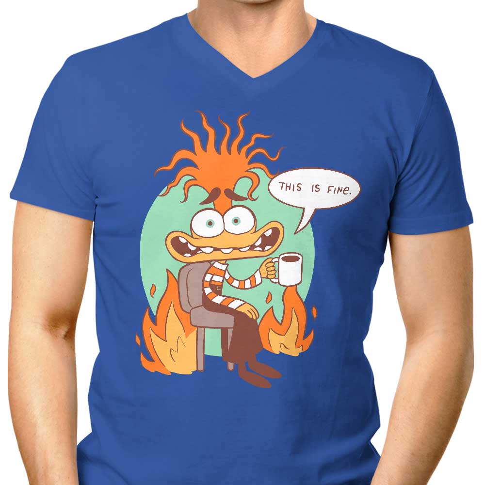 Men's Comfortable V-Neck T-Shirt with 'Anxiety is Fine' Design by Paula Garcia