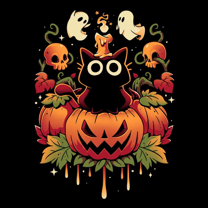 Men's V-Neck T-Shirt with Halloween Candle Trick Design