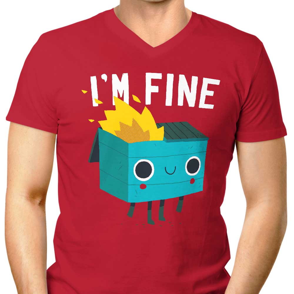 DinoMike Men's Stylish V-Neck T-Shirt with 'Dumpster is Fine' Print