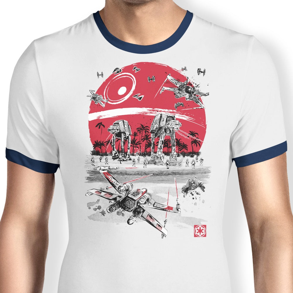 Dr. Monekers' Battle on the Beach Men's Ringer T - Shirt in S to 4XL