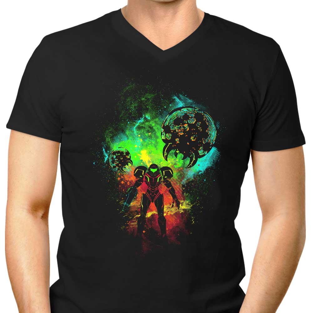 Men's Stylish V-Neck T-Shirt with Bounty Hunter Artwork
