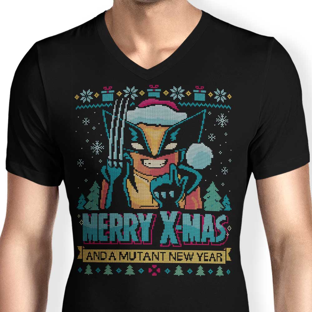 Adamantium Christmas-themed Men's V-Neck T-shirt