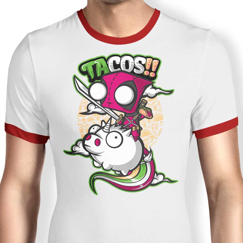Tacos and Unicorns Themed Fashionable Ringer T-Shirt for All Ages
