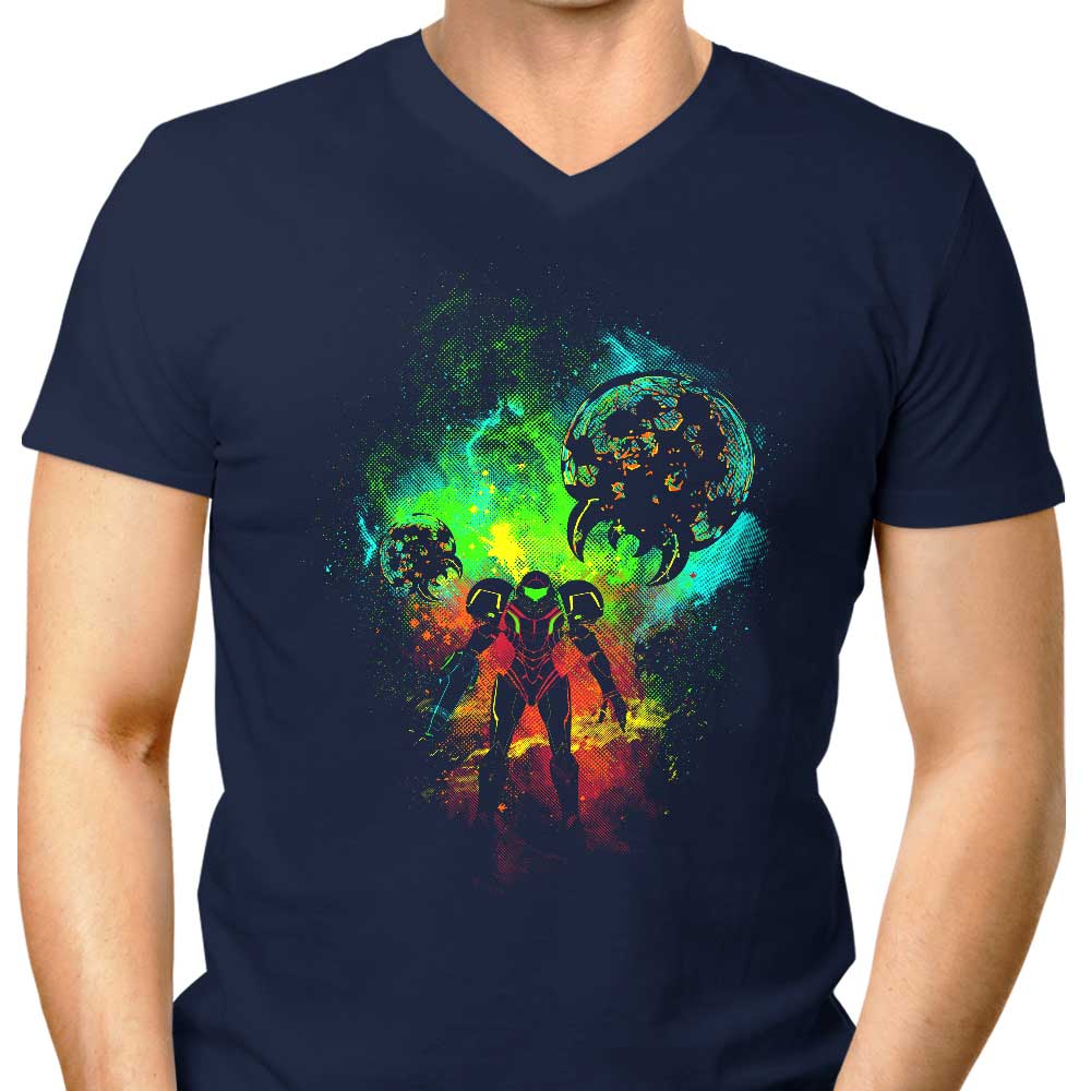Men's Stylish V-Neck T-Shirt with Bounty Hunter Artwork