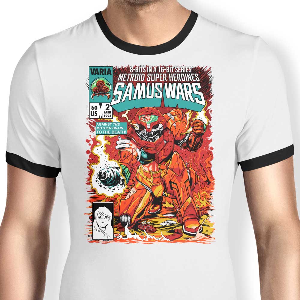 Samus Wars-themed Men's Ringer Style T-Shirt for Gaming Enthusiasts