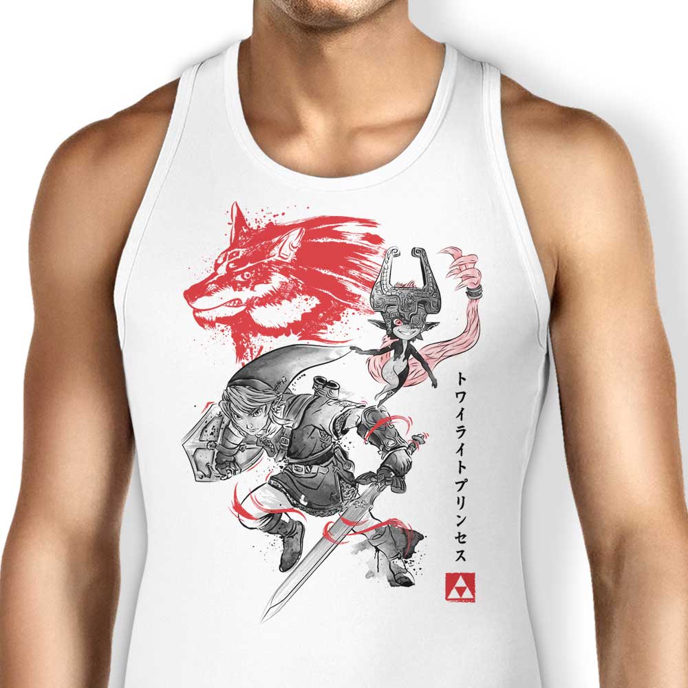 Dr. Monekers' Twilight Wolf Sumi - e Men's and Women's Stylish Tank Tops