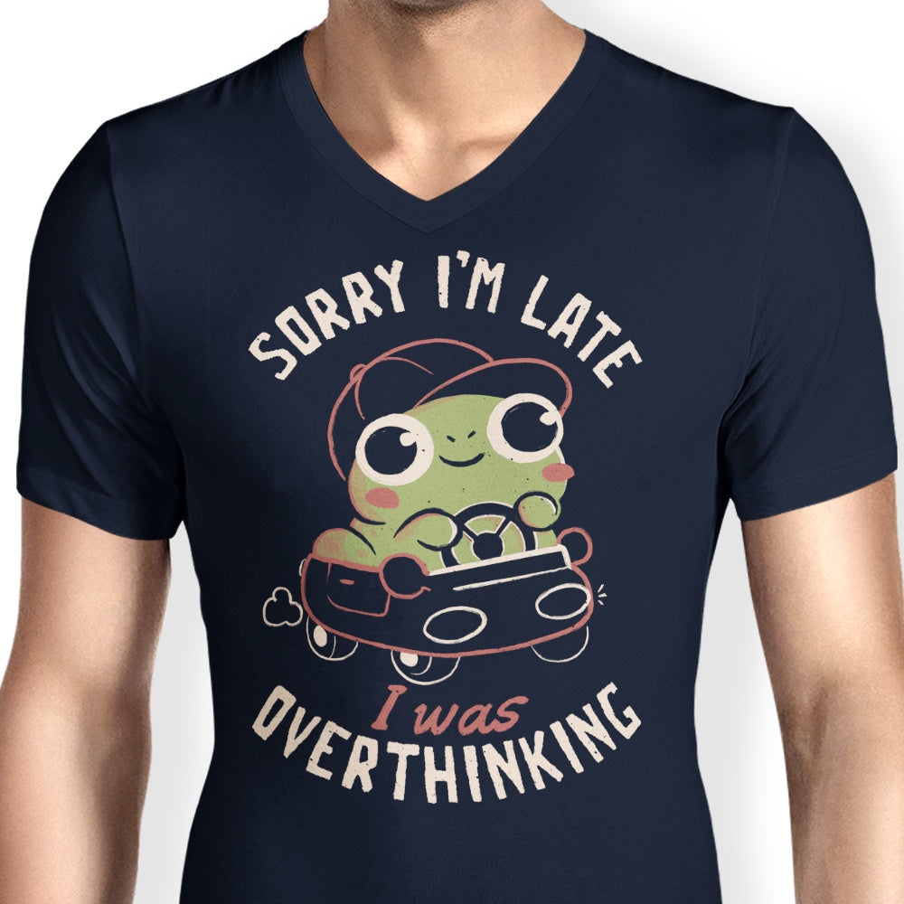Men's Fashionable V-Neck Tee - 'Sorry I'm Late'