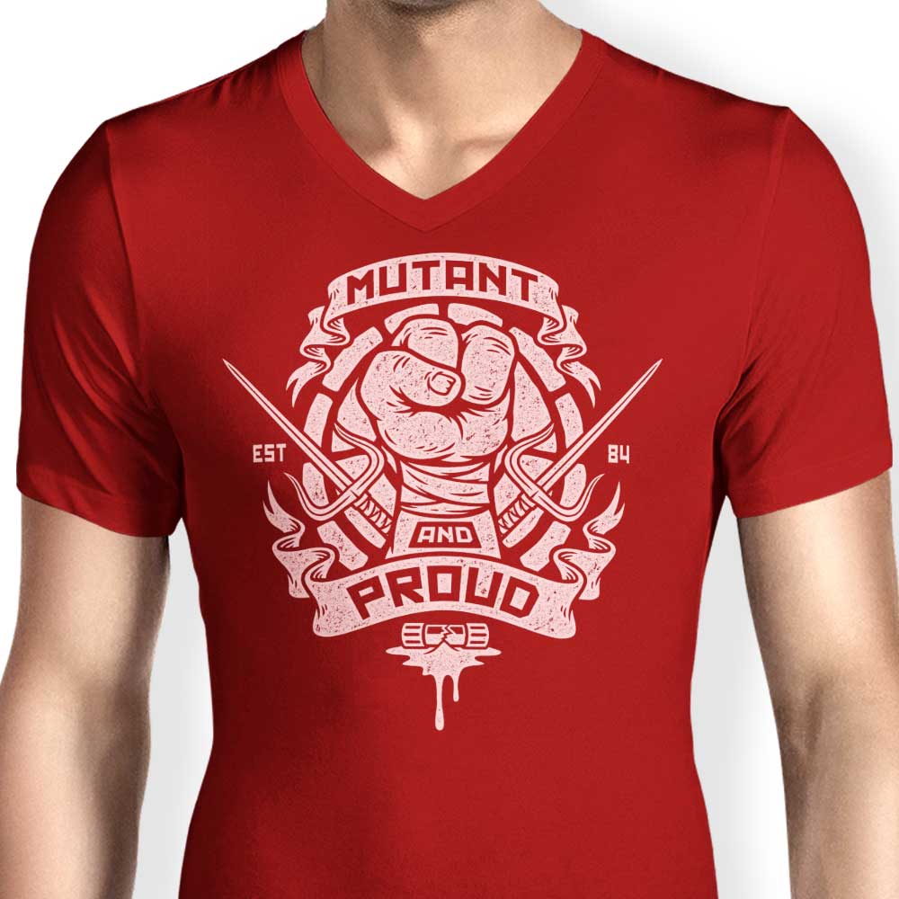 Men's Stylish V-Neck T-Shirt: Mutant and Proud - Raph Design
