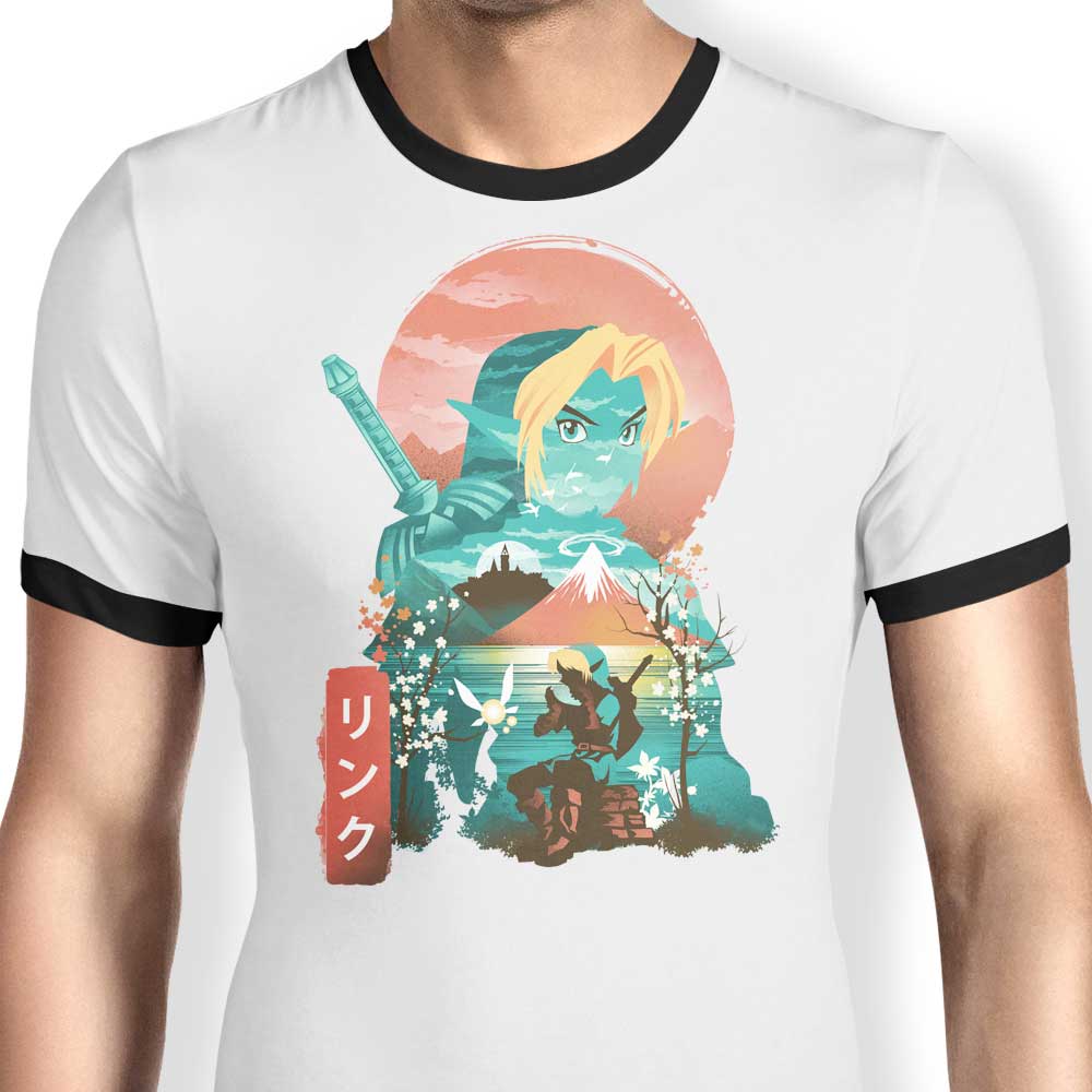 Dandingeroz's Stunning Ukiyo - e Ocarina Men's Ringer Cotton T - Shirt