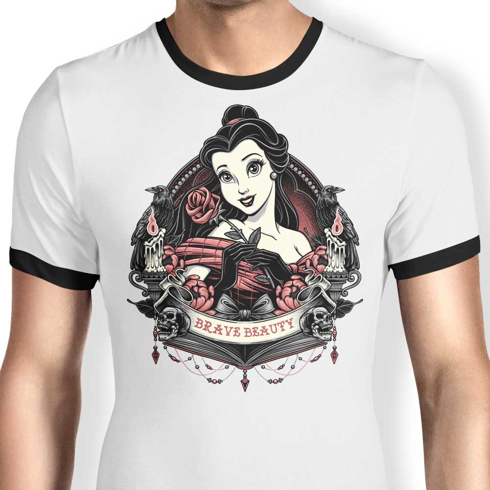 Gorgeous Ringer T-Shirt by Glitchygorilla Featuring the Brave Beauty Design
