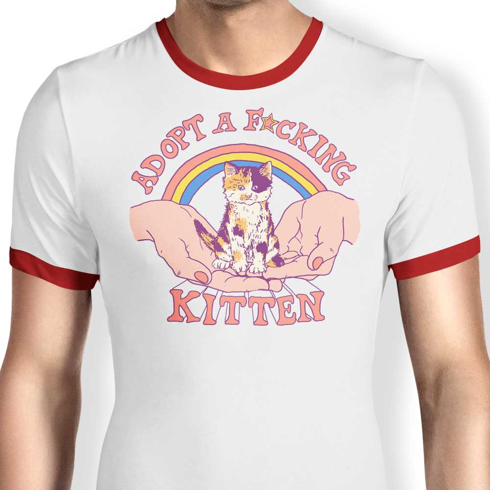 Stylish Men's Adopt a Kitten Ringer T - Shirt in S to 4XL Sizes