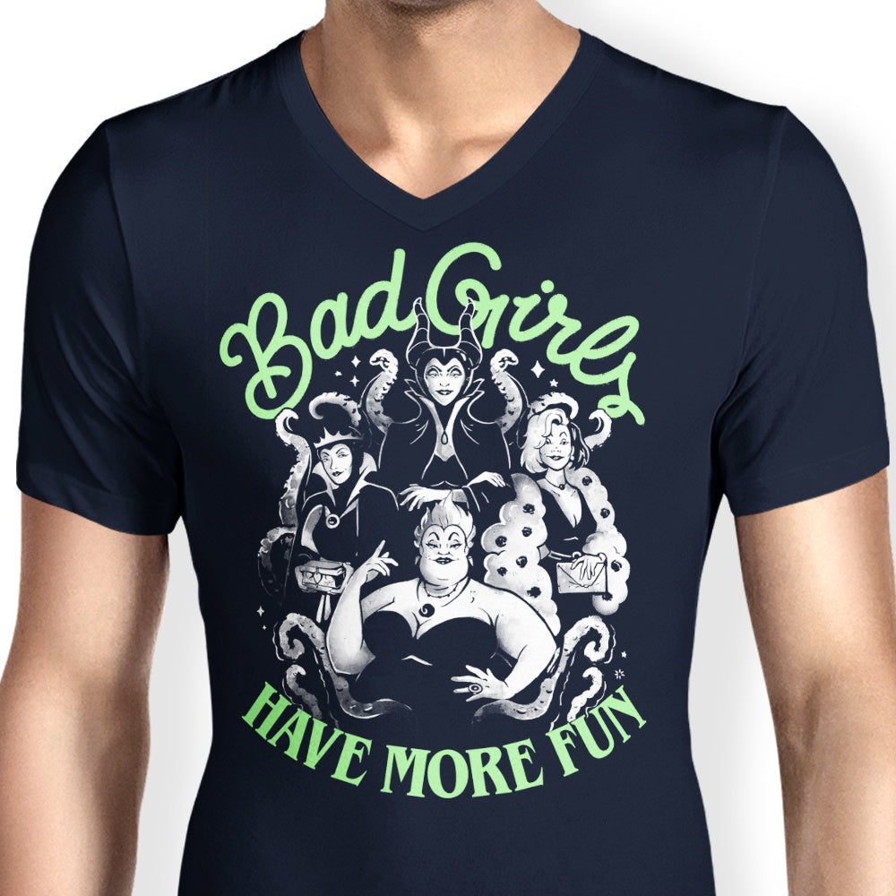 Men's Stylish V-Neck T-Shirt with the Slogan 'Bad Girls Have More Fun'