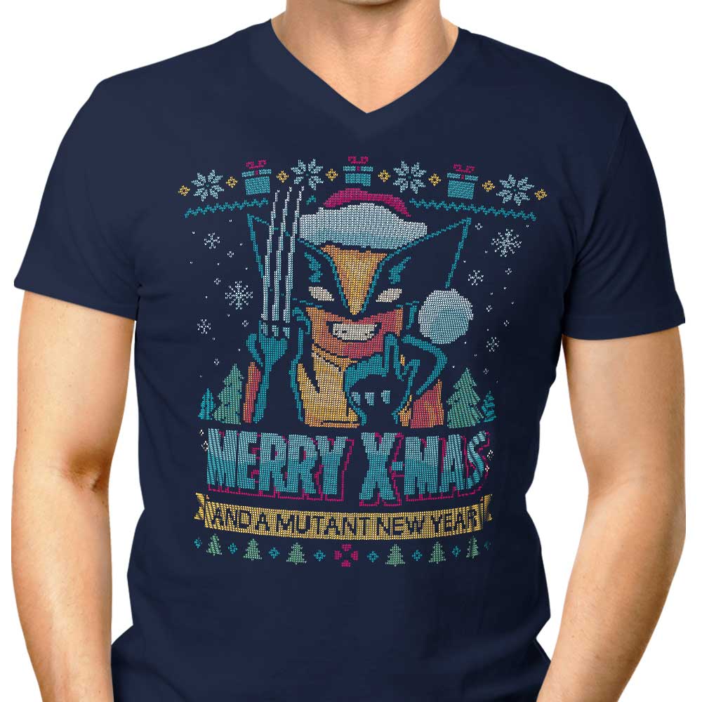 Adamantium Christmas-themed Men's V-Neck T-shirt