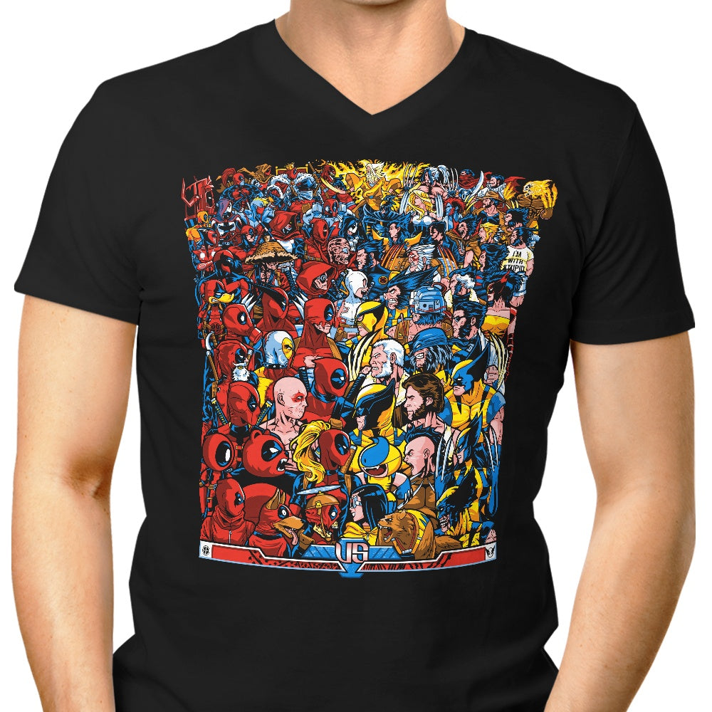 Men's V-Neck T-Shirt with Swords and Claws Design