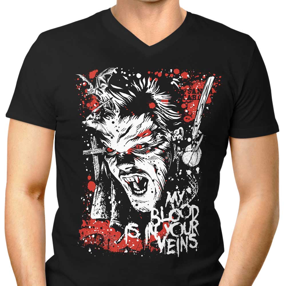 Men's Stylish V-Neck T-Shirt - Blood Flowing in Your Veins Design