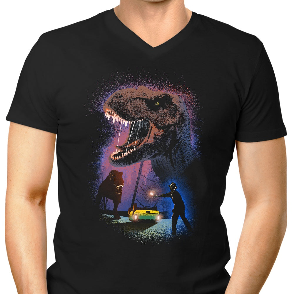 Men's Stylish V-Neck T-Shirt with 'Night Escape' Design by Donnie Illustrations