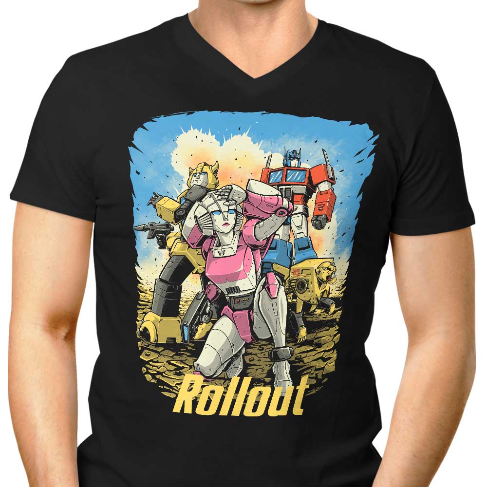 Men's Stylish V-Neck T-shirt in Cyber Wasteland Design